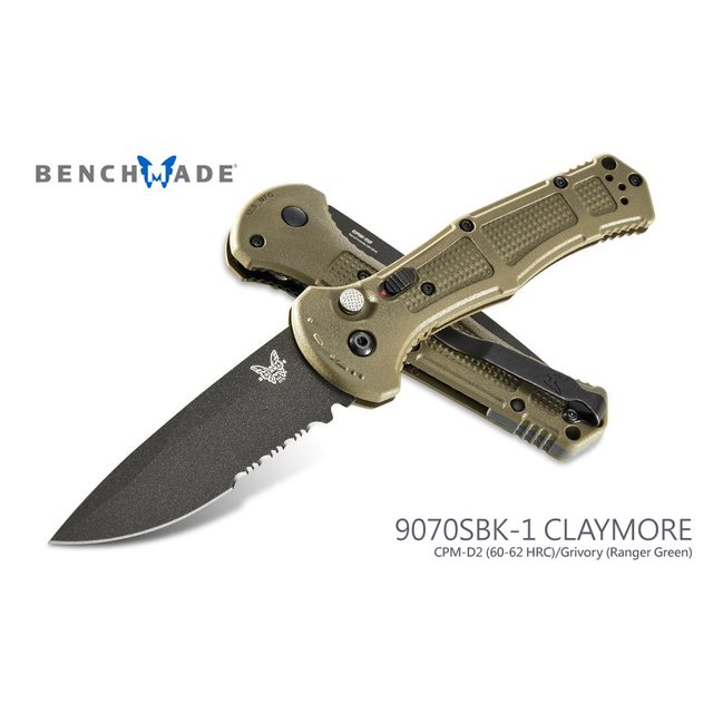 Benchmade CLAYMORE綠Grivory柄黑刃側彈折刀(CPM-D2鋼) -BENCH 9070SBK-1