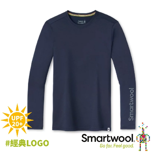 【SmartWool 美國 男 Merino Sport 150塗鴉長袖排汗衣《經典Logo/深藍》】SW011533/薄長袖