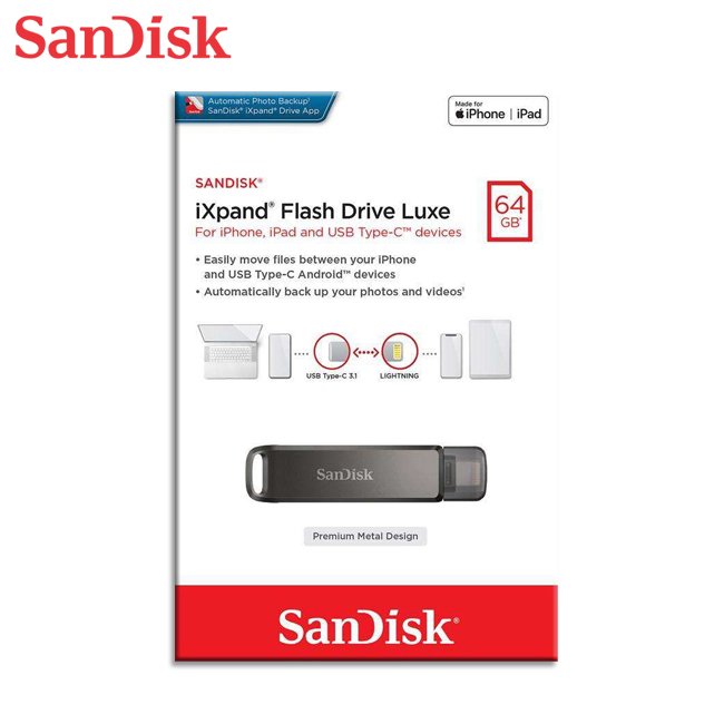 SanDisk iXpand Luxe 64G 二合一隨身碟 iPhone / Type-C裝置適用 (SD-IXP-70N-64G) 儲存裝置 OTG