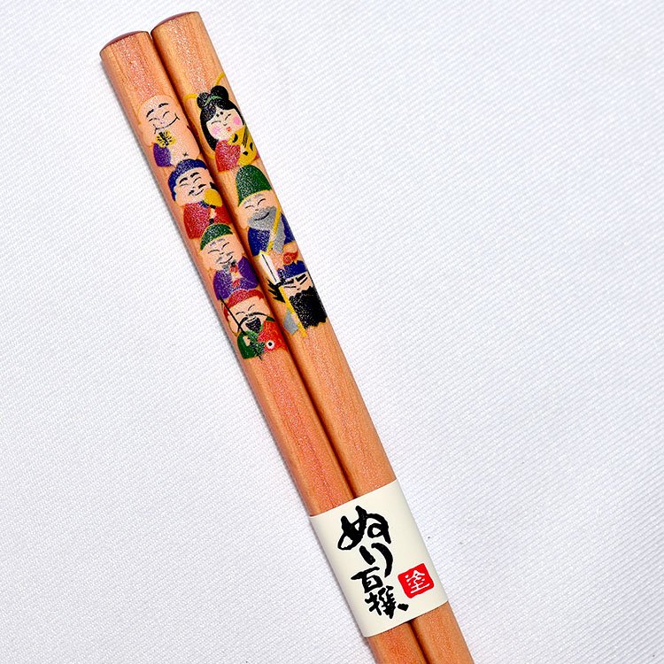 開運七福神 天然木筷子 防滑設計 日本製 22.5cm