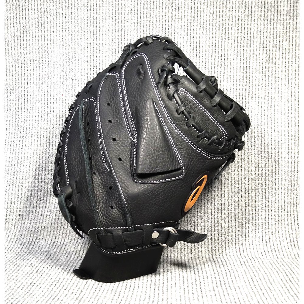 「野球魂」--特價！日本「asics」【SIGNATION】等級少年用軟式棒球手套（捕手，3121A517，001黑色）