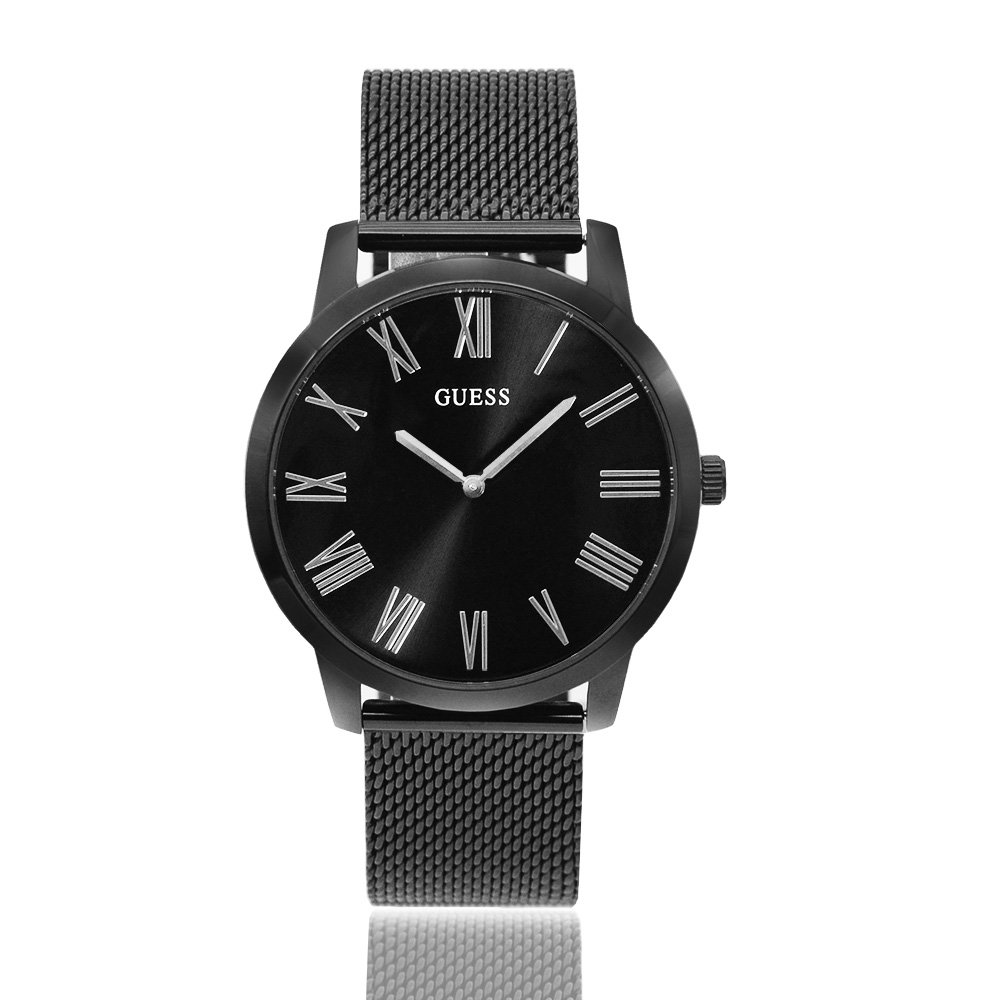 【GUESS】黑面 黑殼 米蘭帶+不鏽鋼錶帶腕錶(W1263G3)