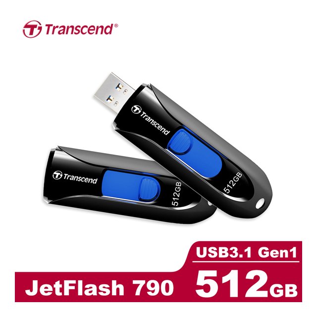 保固公司貨 Transcend 創見 JetFlash 790 USB3.0 隨身碟 512GB (TS-JF790K-512G)