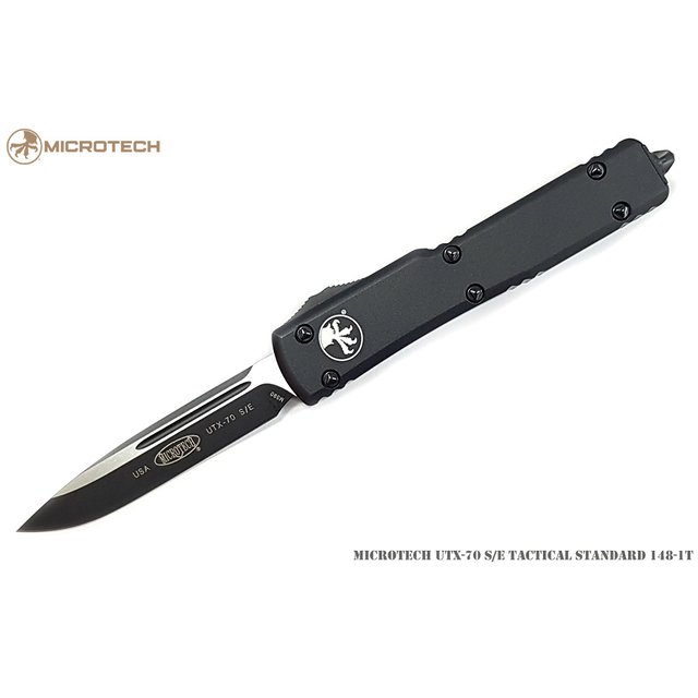 Microtech UTX70 S/E 黑鋁柄mini戰術彈簧刀(石洗平刃) -MT 148-1T