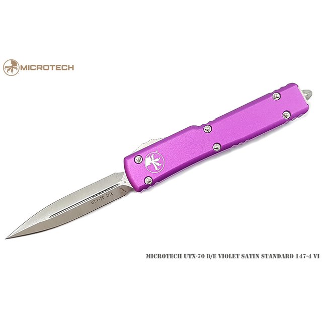 Microtech UTX70 D/E 紫羅蘭色鋁柄mini彈簧刀(Satin / DE) -MT 147-4 VI