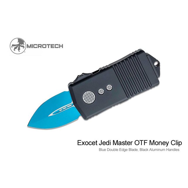 Microtech Exocet D/E藍刃黑鋁柄OTF錢夾彈簧刀 -MT 157-1JK