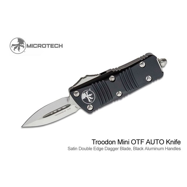 Microtech TROODON MINI D/E Satin平刃黑鋁柄彈簧刀 -MT 238-4