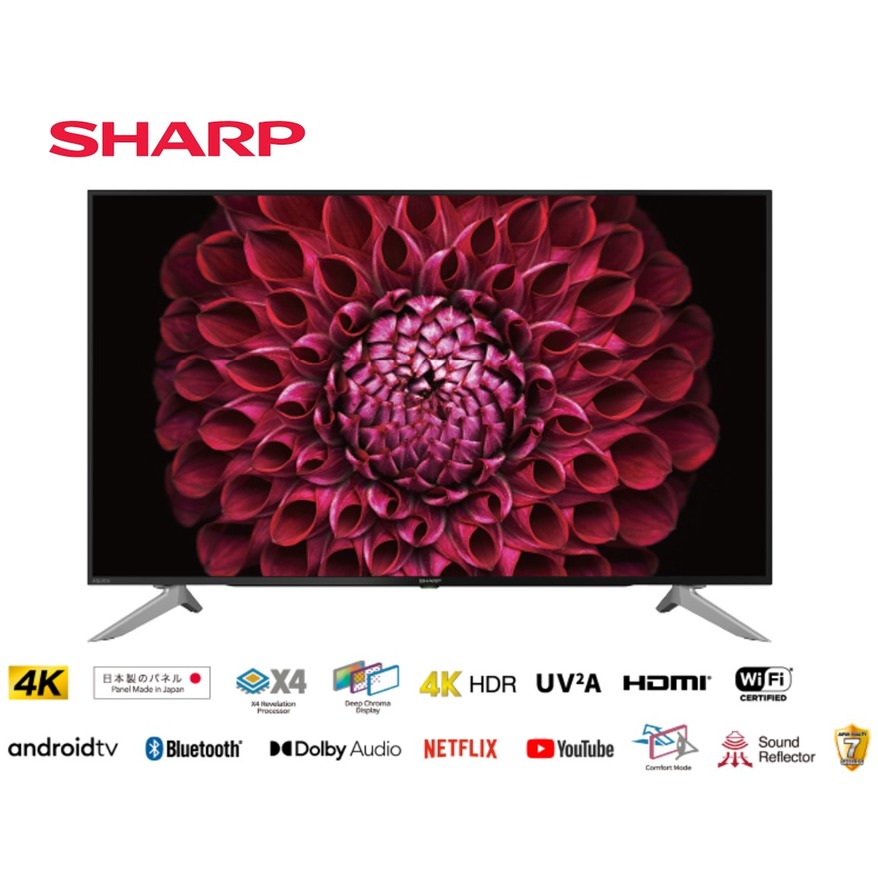 SHARP夏普 60吋4K聯網液晶顯示器 4T-C60DL1X【寬135.8高86.1深37.9】#享基本定位安裝