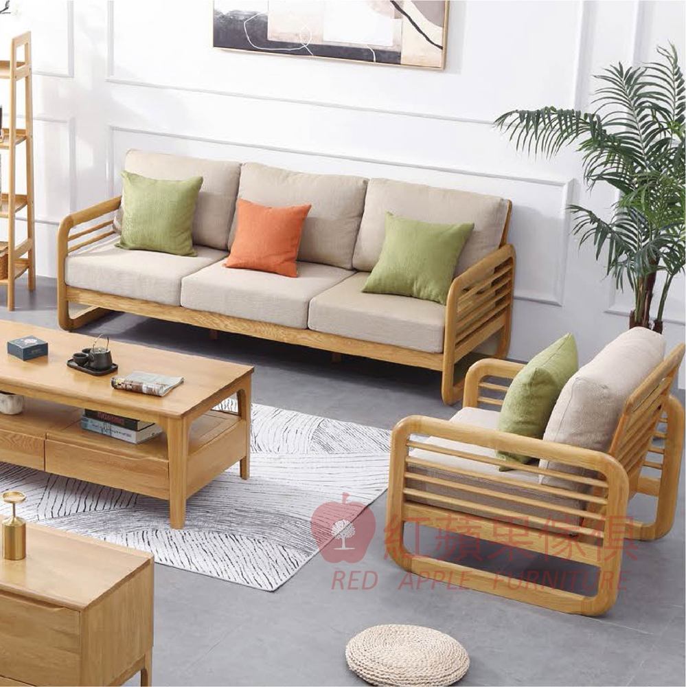 [紅蘋果傢俱] 實木家具 橡木系列 POKQ 莎貝沙發 單人沙發 雙人沙發 三人沙發 實木沙發 北歐風沙發