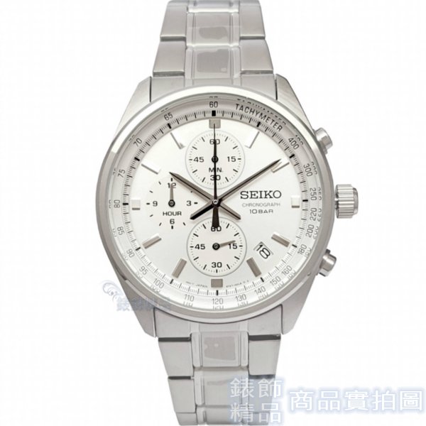 SEIKO 精工表 SSB375P1手錶 三眼計時碼錶 日期 銀白面 鋼帶 男錶【錶飾精品】