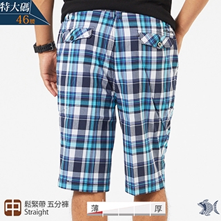 NST Jeans 特大尺碼_朝氣夏日藍x白格紋 男彈性格子短褲-中腰 鬆緊帶 390(9599)