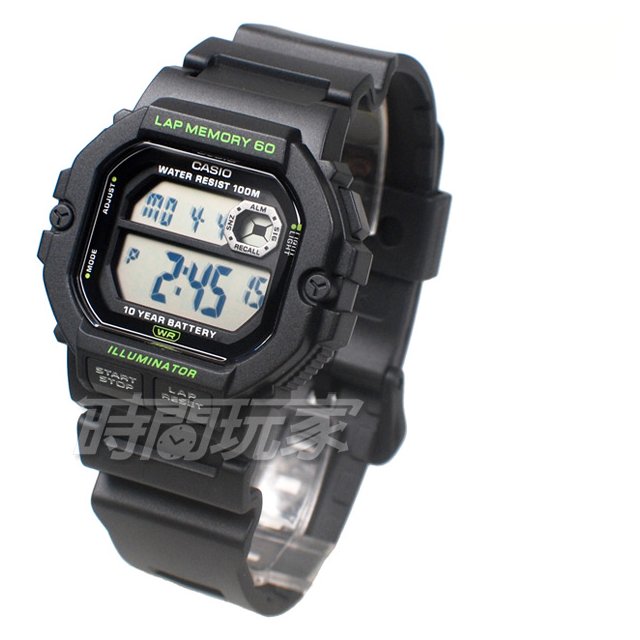 Casio LED Illuminator Lap Memory Black Resin Men´s WS-1400H-1BV