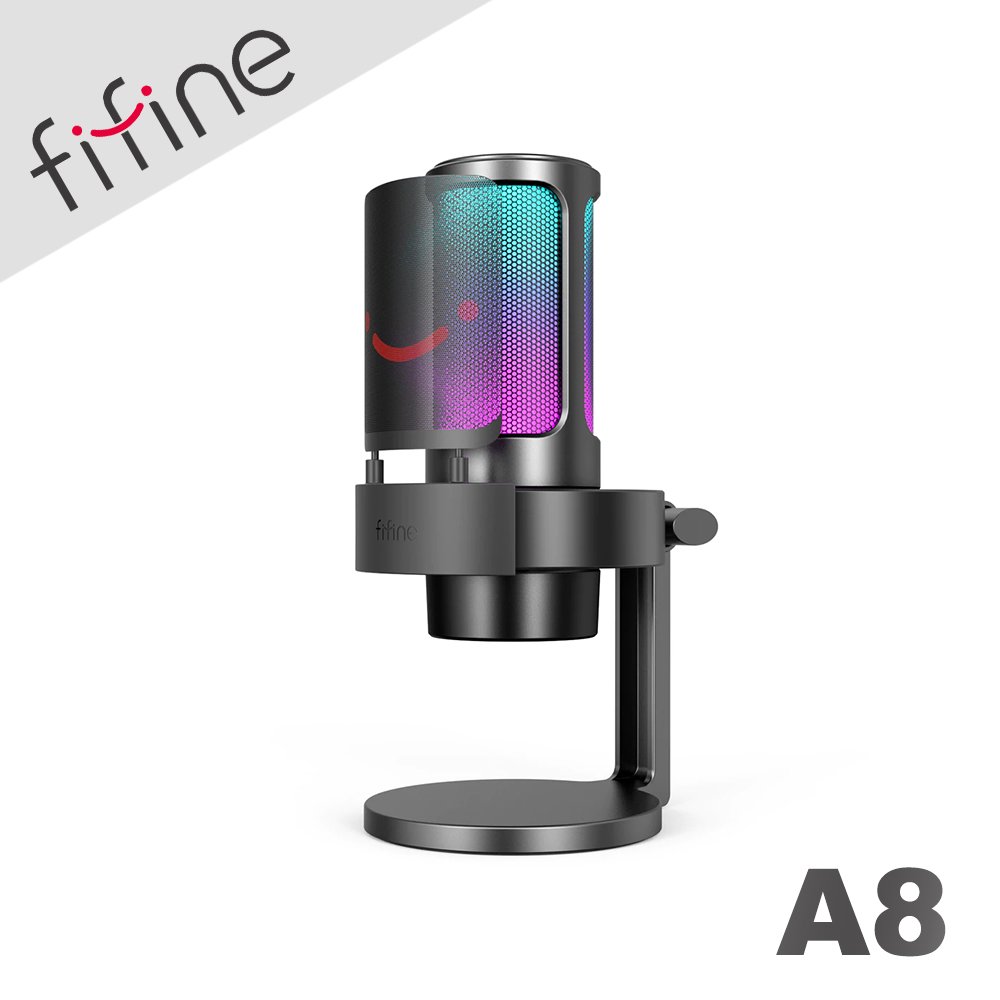HowHear代理【FIFINE A8 USB心型指向電容式RGB麥克風】RGB燈效/心型指向/防噴罩/Type-C傳輸線/YouTuber/錄音/直播/遊戲/PS4/PS5