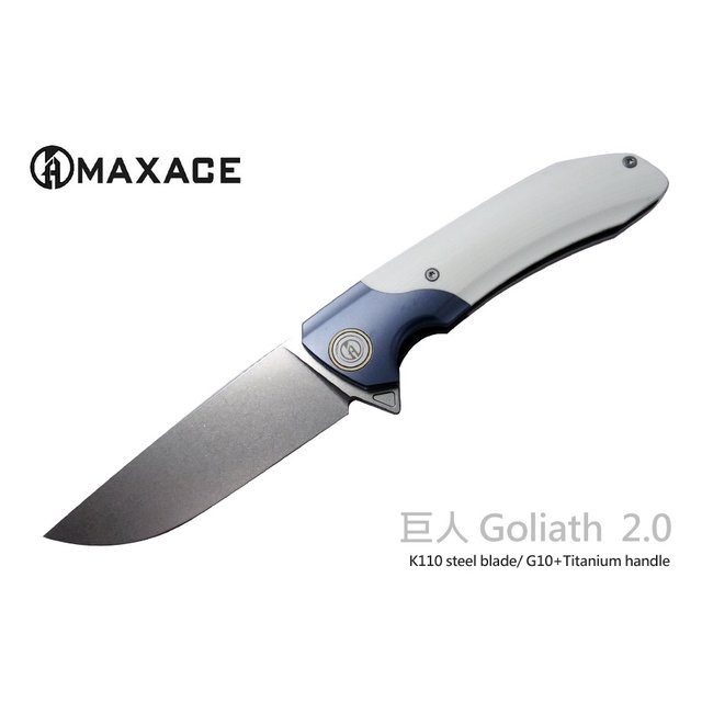 Maxace Goliath 2.0巨人白G10藍鈦柄K110鋼FLIPPER大折刀 -MAXACE MGL204