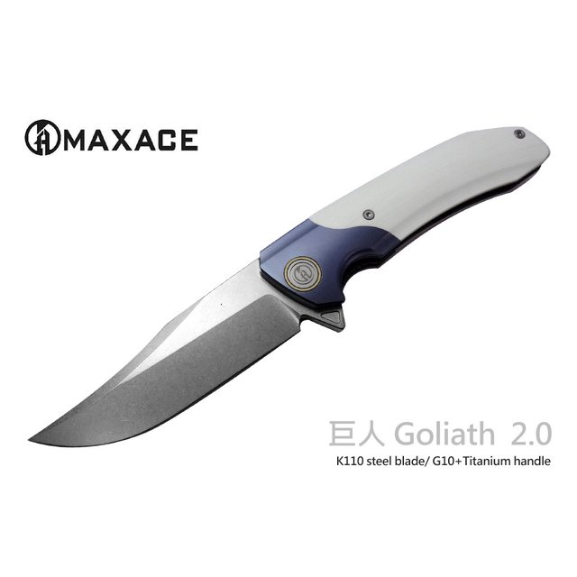 Maxace Goliath 2.0巨人白G10藍鈦柄K110鋼FLIPPER大折刀 -MAXACE MGLB204
