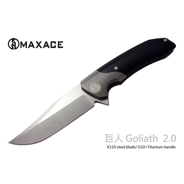 Maxace Goliath 2.0巨人黑G10石洗鈦柄K110鋼FLIPPER大折刀 -MAXACE MGLB203