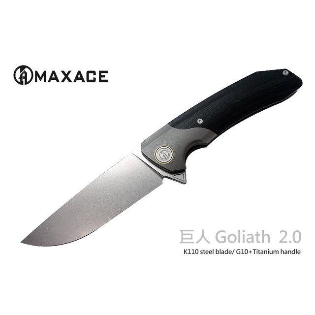Maxace Goliath 2.0巨人黑G10石洗鈦柄K110鋼FLIPPER大折刀 -MAXACE MGL203