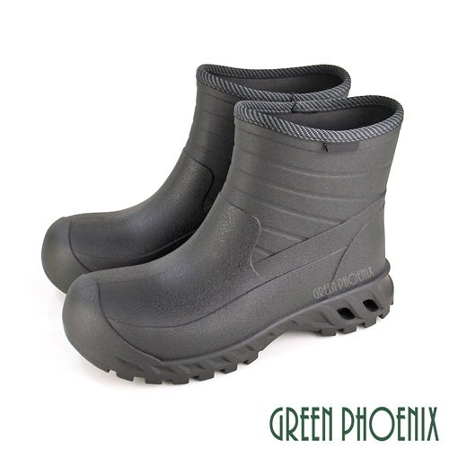 【GREEN PHOENIX 波兒德】台灣製男款防水短筒雙專利鋼頭雨靴/雨鞋N-11527