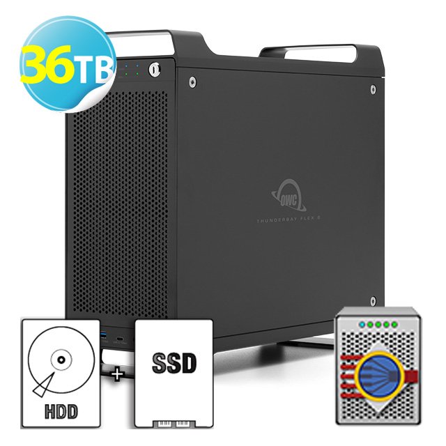 8T SSD+28T HDD OWC ThunderBay Flex 8 Raid 5 軟體磁碟陣列 8x槽位儲存 8x接口 1xPCIe 擴展插槽