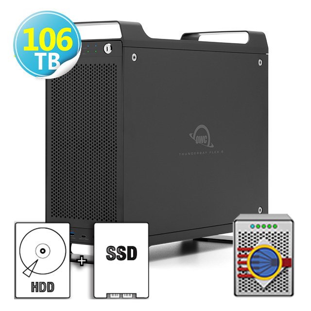 8T SSD+98T HDD OWC ThunderBay Flex 8 Raid 5 軟體磁碟陣列 8x槽位儲存 8x接口 1xPCIe 擴展插槽