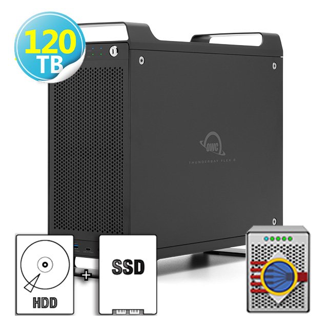 8T SSD+112T HDD OWC ThunderBay Flex 8 Raid 5 軟體磁碟陣列 8x槽位儲存 8x接口 1xPCIe 擴展插槽