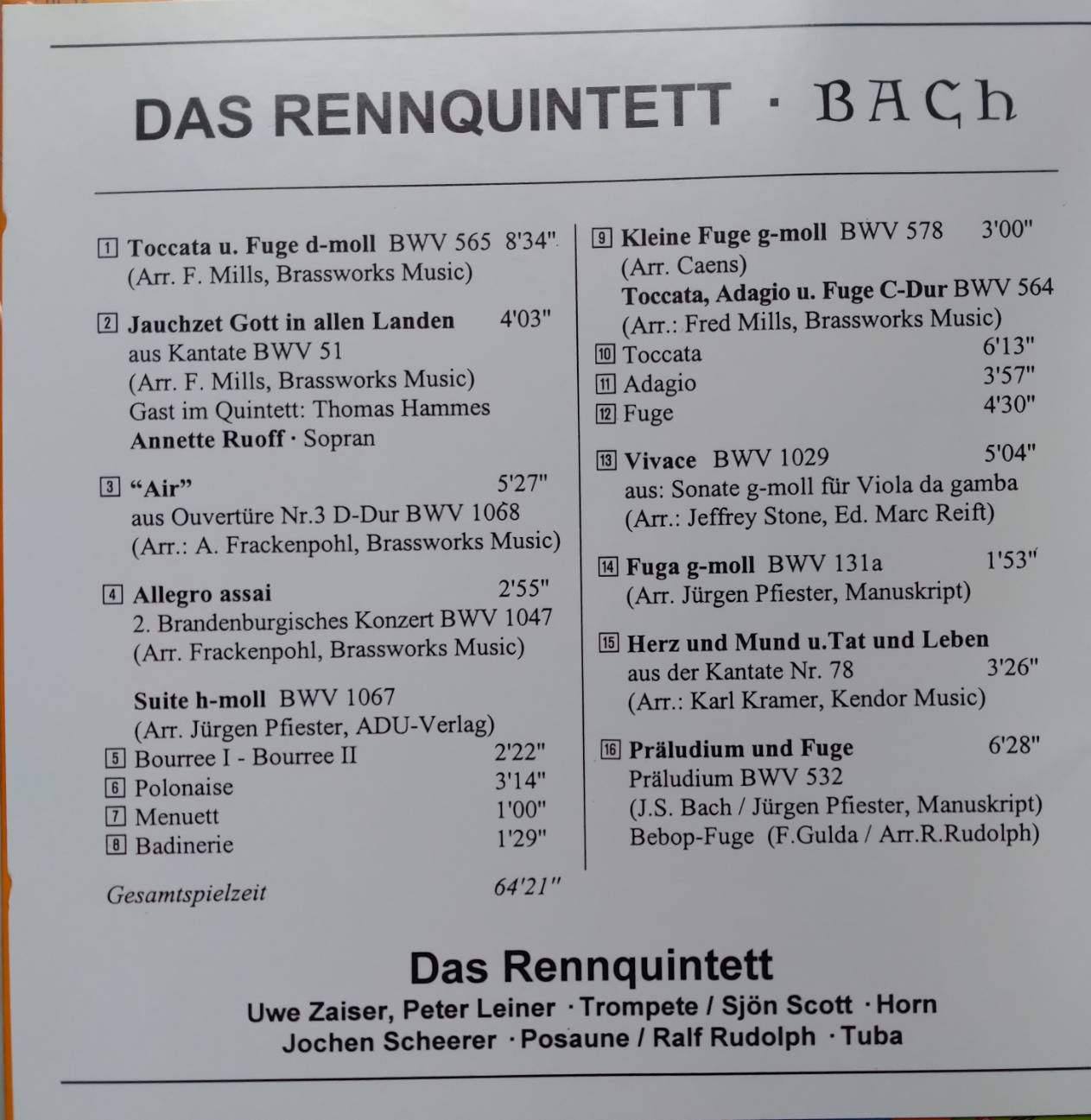 BAYER BR150024 巴赫銅管五重奏Bach Brass Quintet BWV565 BWV51