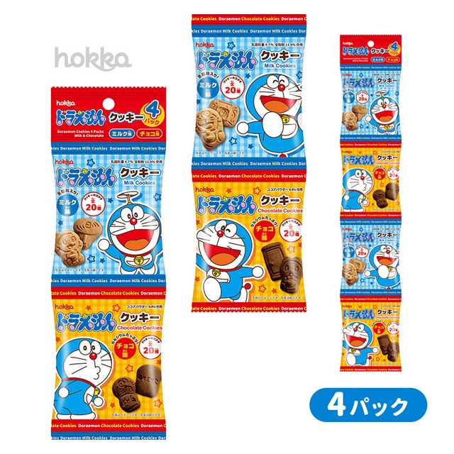 +東瀛go+ HOKKA 4連 哆啦A夢造型餅乾 小叮噹 可可 牛奶 雙口味 造型四連餅 日本進口 北陸製果 四連餅