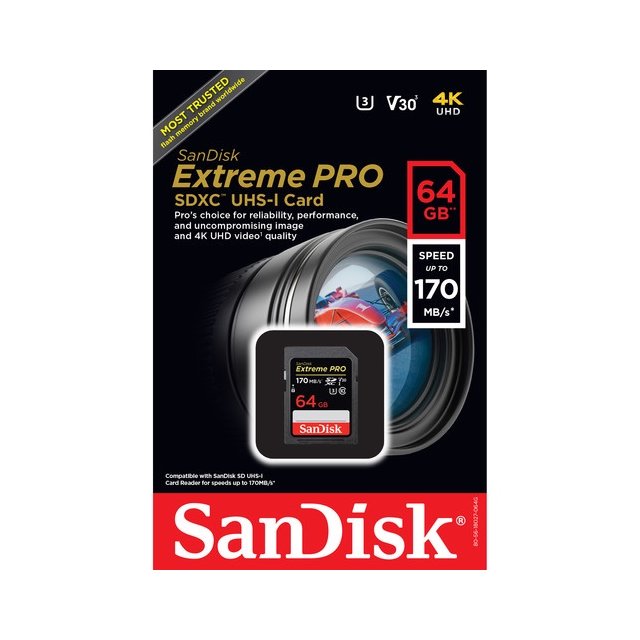 【SanDisk】Extreme PRO 64G SDHC SD UHS-I V30 U3 記憶卡 (公司貨)
