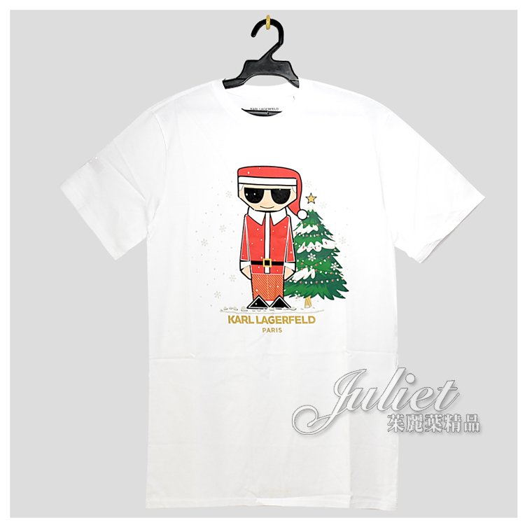 【全新現貨 優惠中】茱麗葉精品 KARL LAGERFELD 卡爾 老佛爺聖誕限定造型棉質短T恤.白現金價$1,480