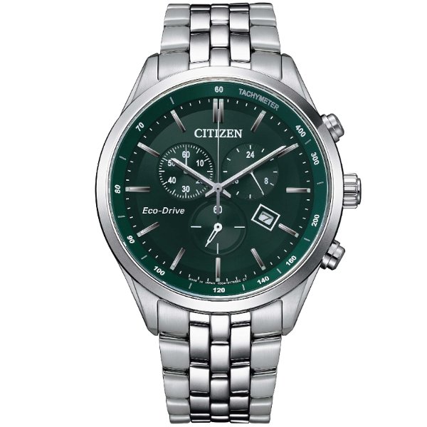 citizen 星辰錶 at 2149 85 x 運動風三眼光動能計時腕錶 綠面 42 mm