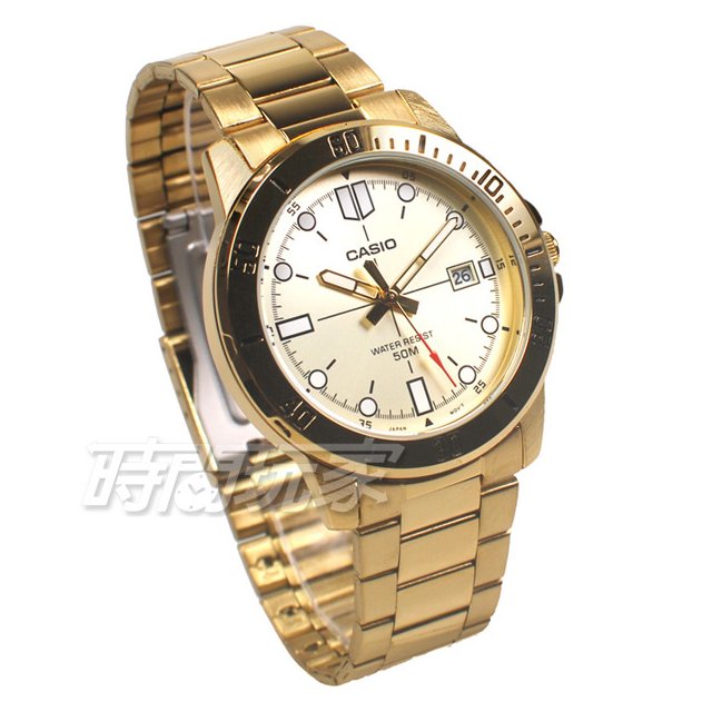 CASIO卡西歐 MTP-VD01G-9E 日期顯示 簡約有型 個性男錶 不銹鋼 金色 MTP-VD01G-9EVUDF