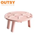 【OUTSY】便攜兩用輕巧摺疊野餐小桌分隔盤紅酒杯架(輕柔粉)