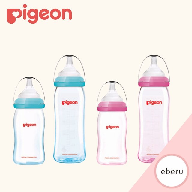 【Pigeon 貝親】矽膠護層寬口母乳實感玻璃奶瓶 160ml/240ml(粉色/藍色)(630元)
