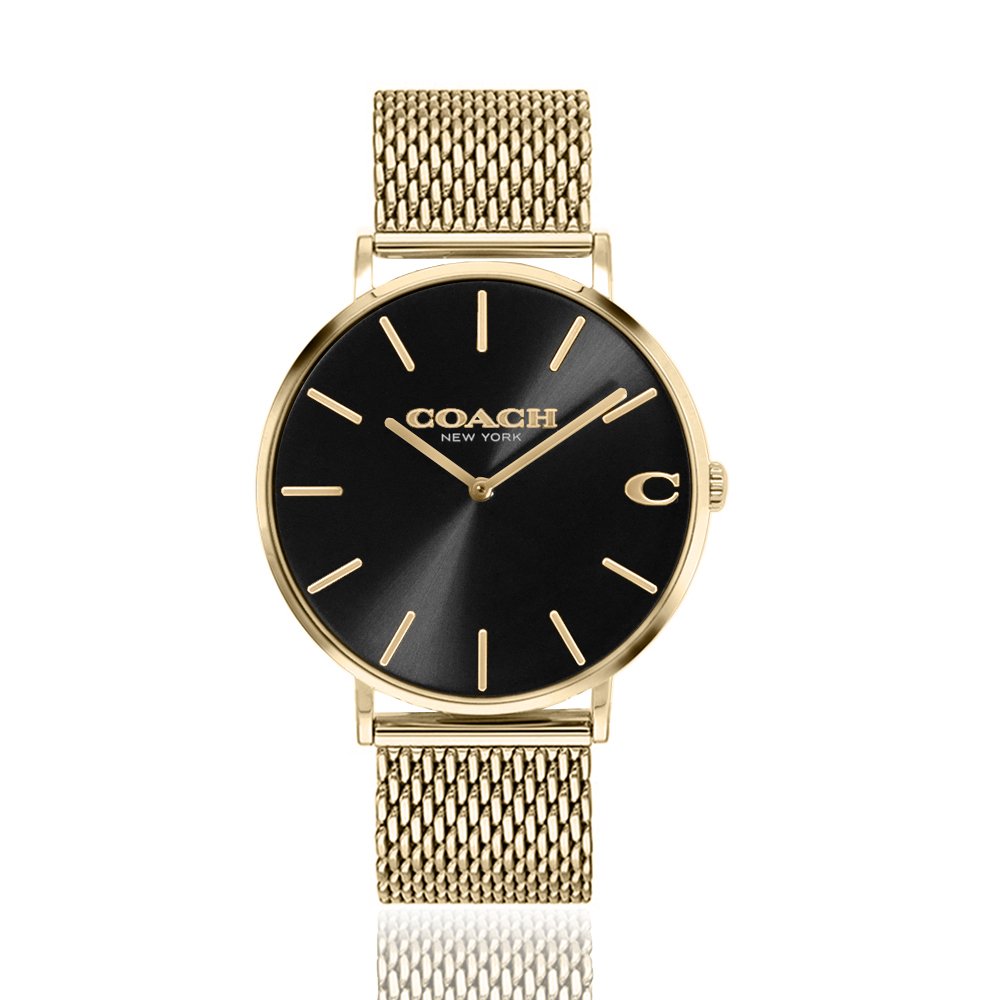 COACH | 金框 黑面 金色米蘭帶腕錶 (14602440)