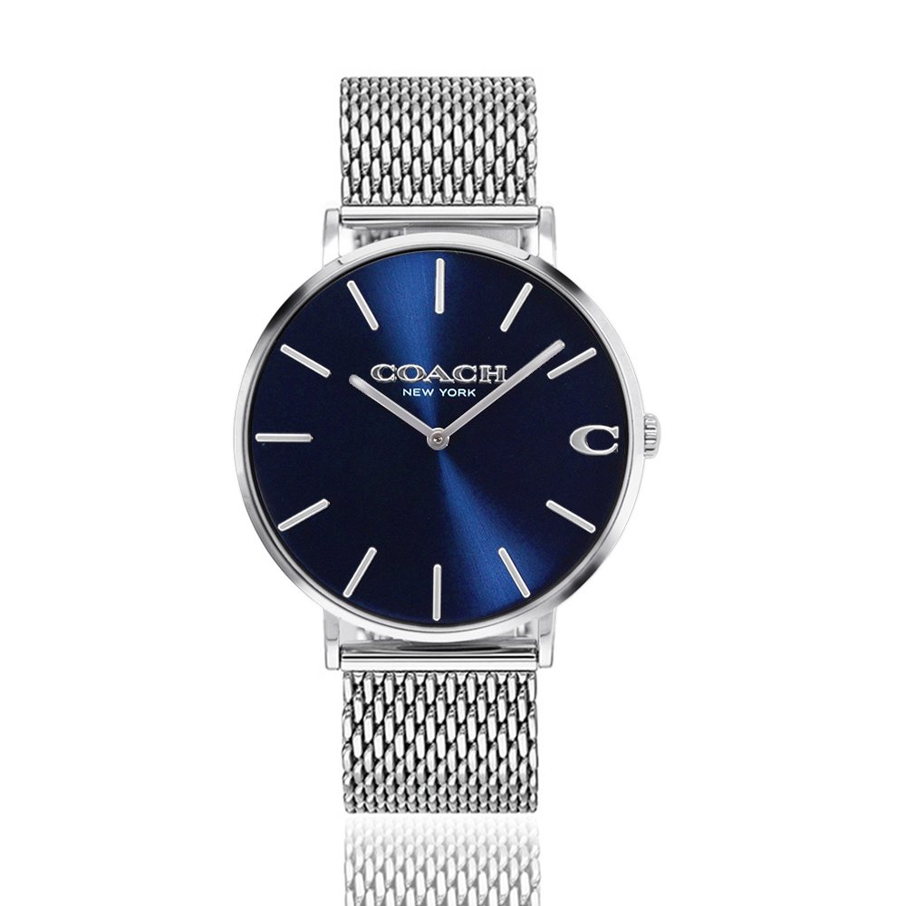 COACH | 銀框 藍面 銀色米蘭帶腕錶 (14602437)