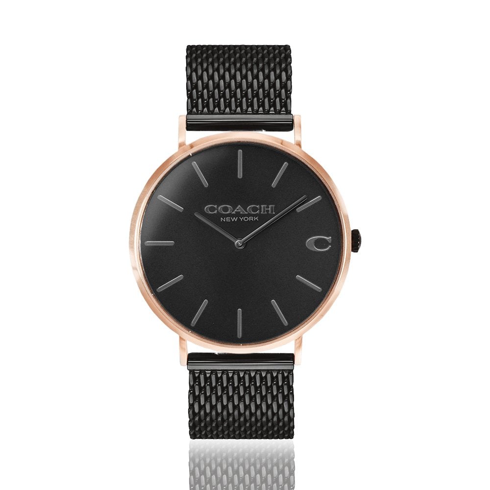 COACH | 玫瑰金框 黑面 黑色米蘭帶腕錶 (14602470)