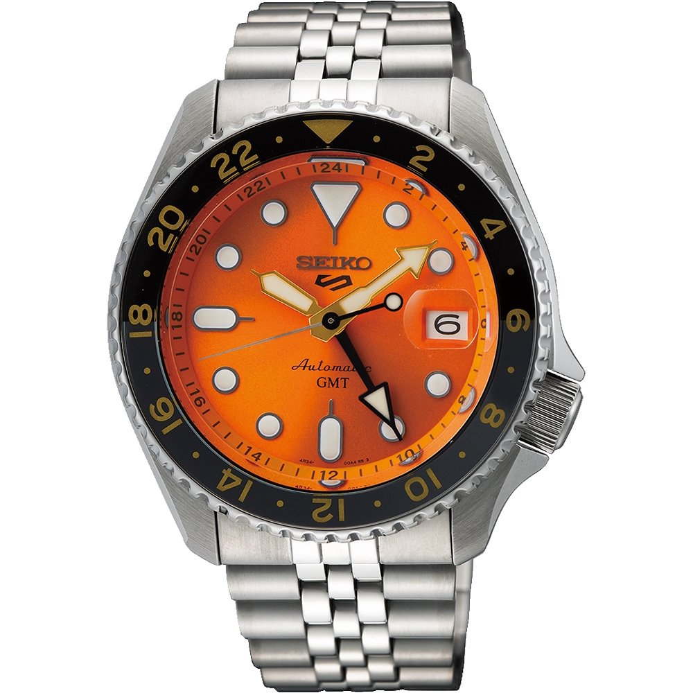 SEIKO精工/ 5 Sports系列/ GMT機械錶-橙橘色/ (SSK005K1/4R34-00A0U)