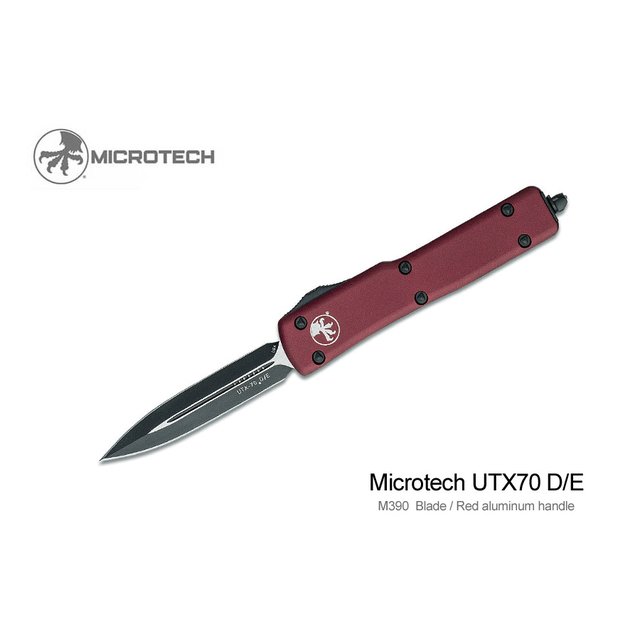 Microtech UTX-70 D/E 酒紅鋁柄黑Two Tone刃彈簧刀 -MT 147-1 MR