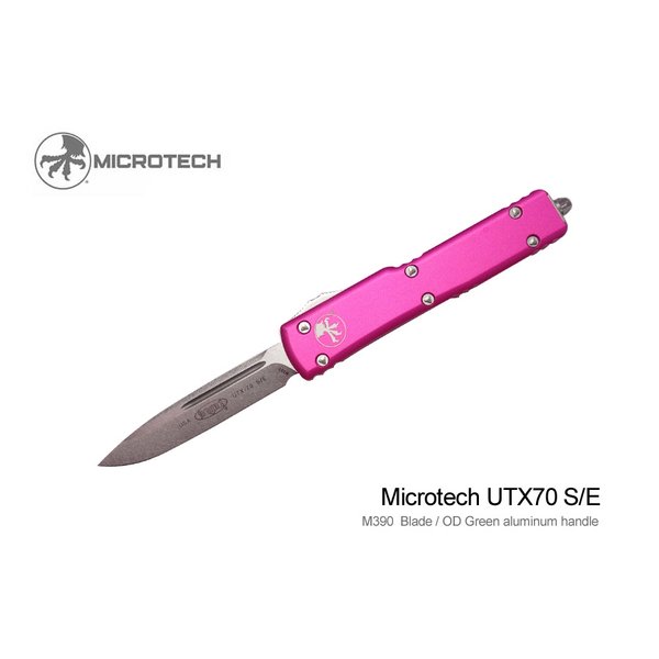 microtech utx 70 s e 粉紅鋁柄石洗刃彈簧刀 mt 148 10 pk