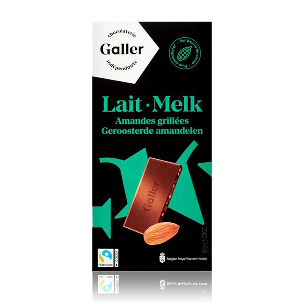 【買三送一、贈品隨機】比利時Galler伽樂杏仁夾心牛奶巧克力80g