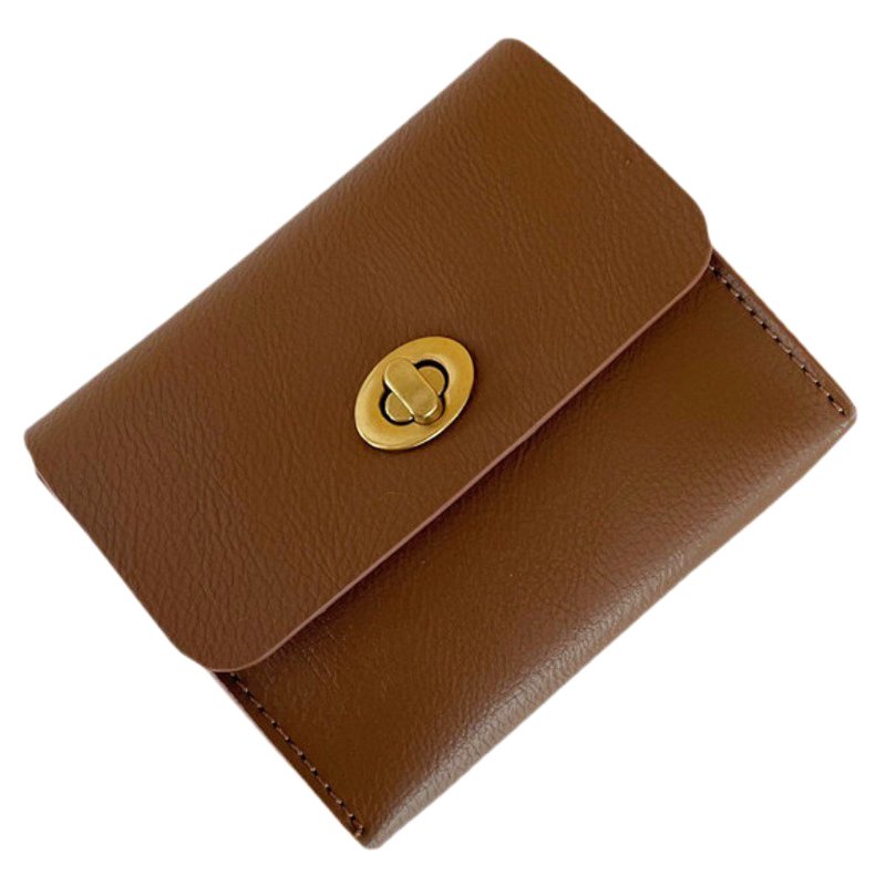 鎖扣短夾-ins復古零錢包 奶茶色 皮革質感 女皮夾 收納包 零錢包 AngelNaNa (SMA0352)