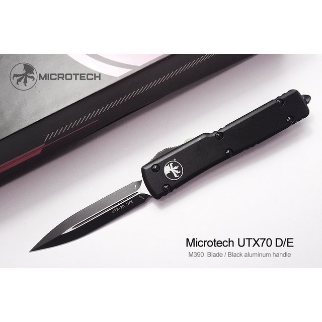 Microtech UTX70 D/E黑色鋁柄彈簧刀(黑平刃) -MT 147-1T