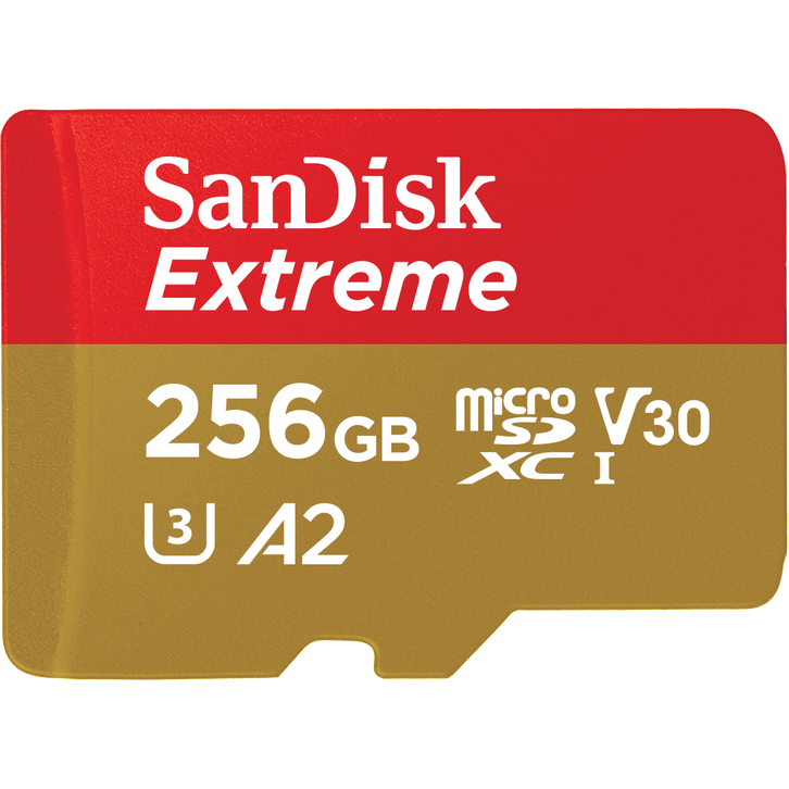 SanDisk Extreme microSDXC 256GB, V30, U3, C10, A2, UHS-I, 190MB/s R, 130MB/s W 記憶卡