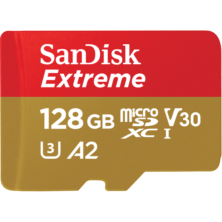 SanDisk Extreme microSDXC 128GB, V30, U3, C10, A2, UHS-I, 190MB/s R, 90MB/s W 記憶卡