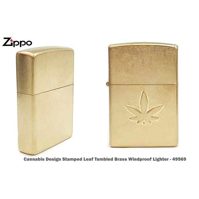 Zippo Cannabis Design Stamped Marijuana Leaf 大 麻金色黃銅拉絲打火機-ZIPPO 49569