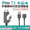 FLYone T3 iOS/Android雙系統 2米三合一手機轉HDMI影音傳輸線 投影機/手機/平板/電腦