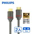 PHILIPS 飛利浦 3m HDMI 2.0 影音傳輸線-兩入組 SWV5633G/00-2