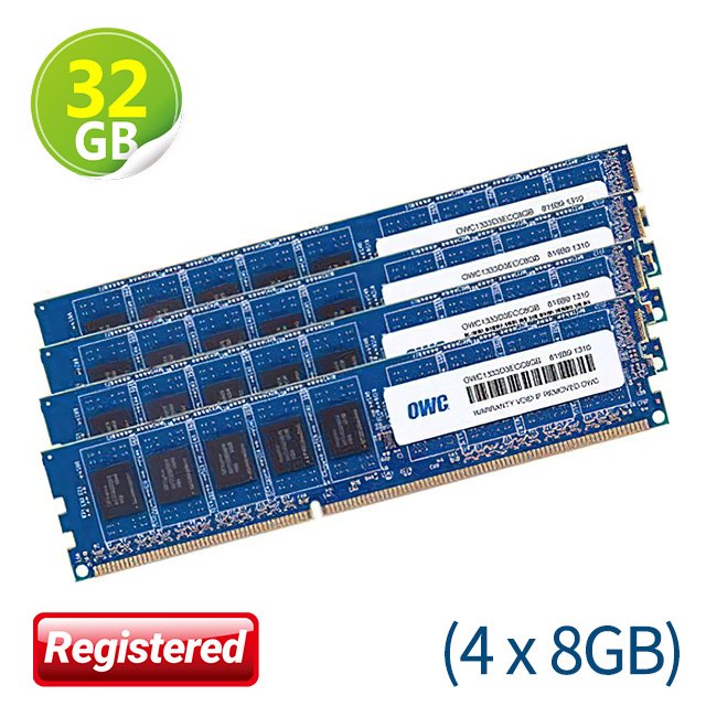 32GB (8GB x4) OWC Memory PC3-10600 DDR3 ECC-REG 1333MHz Mac Pro 2009年初~2012年中