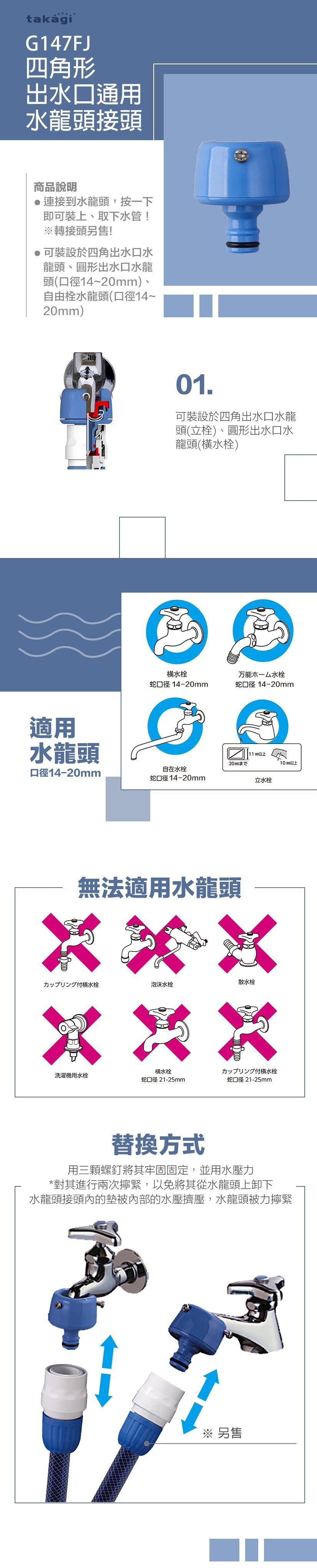 四角形出水口通用水龍頭接頭 G147fj 適用水龍頭外徑14 釐米 一鍵裝卸 Pchome 商店街