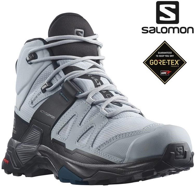Salomon X ULTRA 4 Mid Wide 女款 中筒Gore-tex防水登山鞋 L41687200 深礦灰/黑/藍
